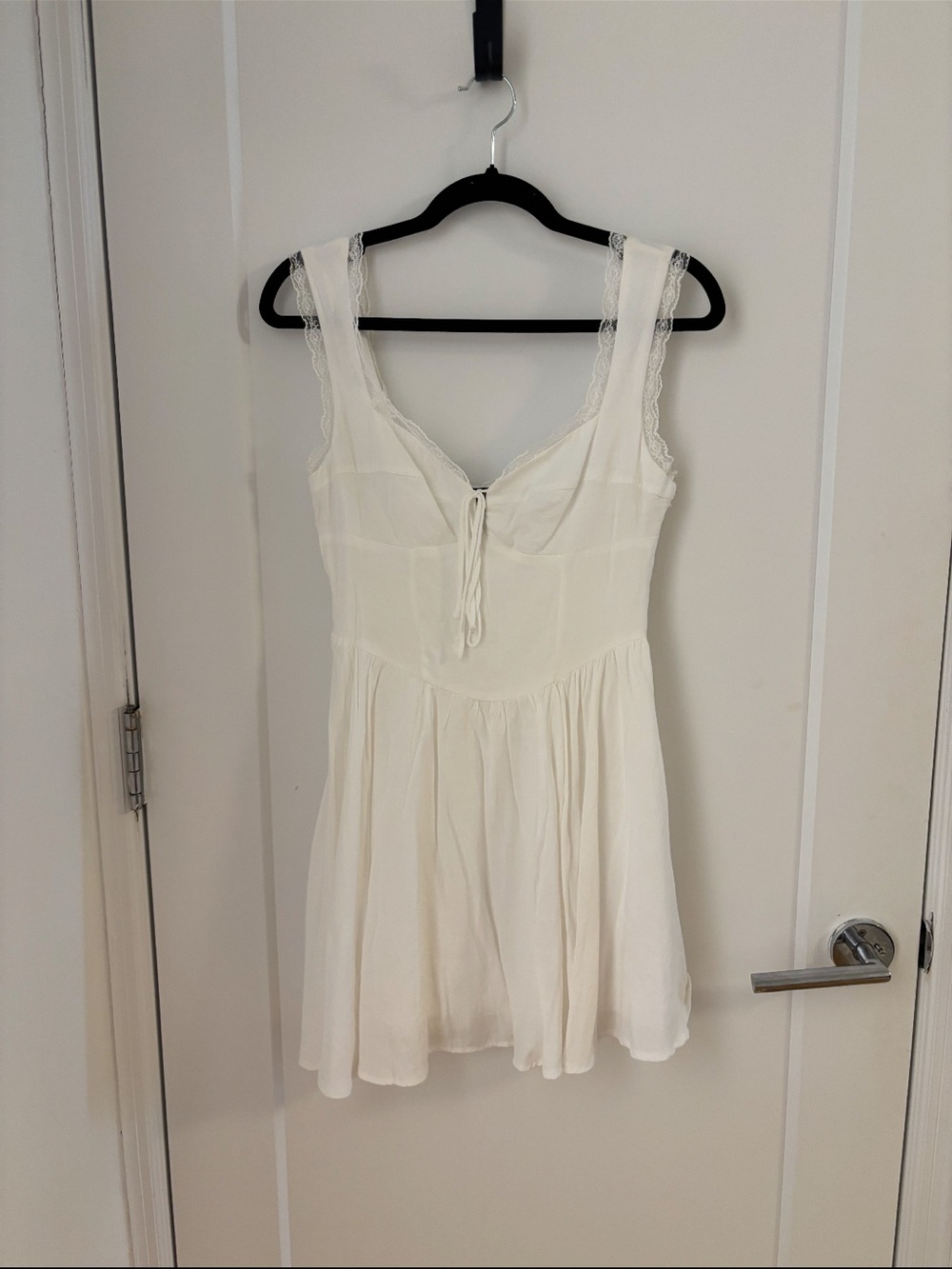 Cotton Candy White Lace-Trim Tie-Front Top